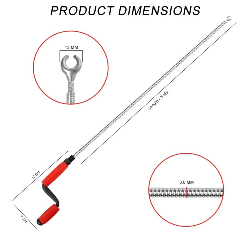 B.K.Jagan and Co Metal Sink & Drain Cleaner Spring Wire Sink Cleaner Snake Unblocker Hair Drain Cleaner 5 Mtr. Length - Image 7