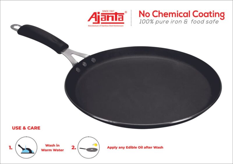 AJANTA Iron DOSA TAWA (11 inch, 3 MM Thickness) for Dosa/Roti/chapati| Gas and Induction Friendly | Non Toxic | Naturally Nonstick| Pure Iron Cookware - Image 4