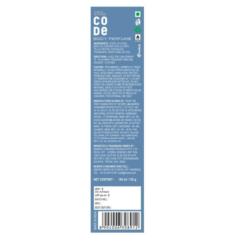 4x Wild Stone Fresh Code Steel Long Lasting No Gas Body Perfume Spray For Men, 150Ml - Pack of 4 - Image 2