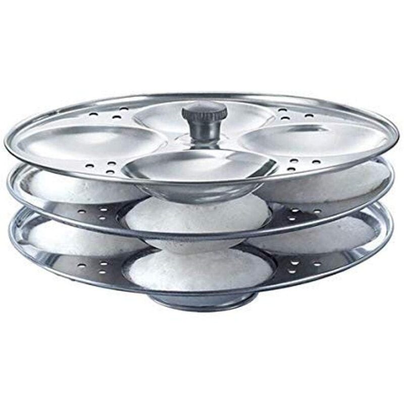 AADHIK Stainless Steel Non-Stick Idli Plates Idli Maker| Idli Stand with Holes for Pressure Cooker, 3 Plate