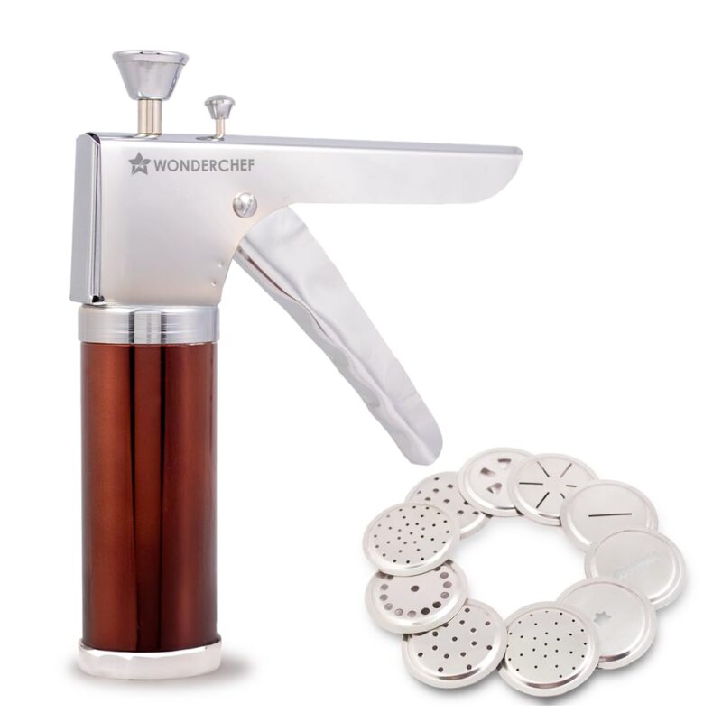 Wonderchef Snacks Maker with 12 Different jalis, Stainless Steel Plates for Making Sev, Bhujiya, Papdi, Gathiya, Murukku, Chakli, Kitchen Tool for Making Namkeen Snacks, Farsan Maker