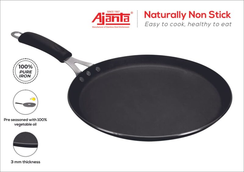 AJANTA Iron DOSA TAWA (11 inch, 3 MM Thickness) for Dosa/Roti/chapati| Gas and Induction Friendly | Non Toxic | Naturally Nonstick| Pure Iron Cookware - Image 8