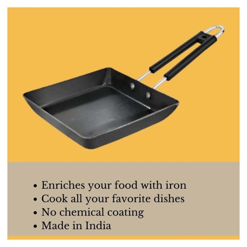 Being One Japanese Omelette Pan| Small Pan For Omelette| Square Frying Pan Mini Frying Pan Iron Omelette Pan With Steel Handle | Egg Pan| Coating Free Cookware | - 1 Count, Black - Image 4