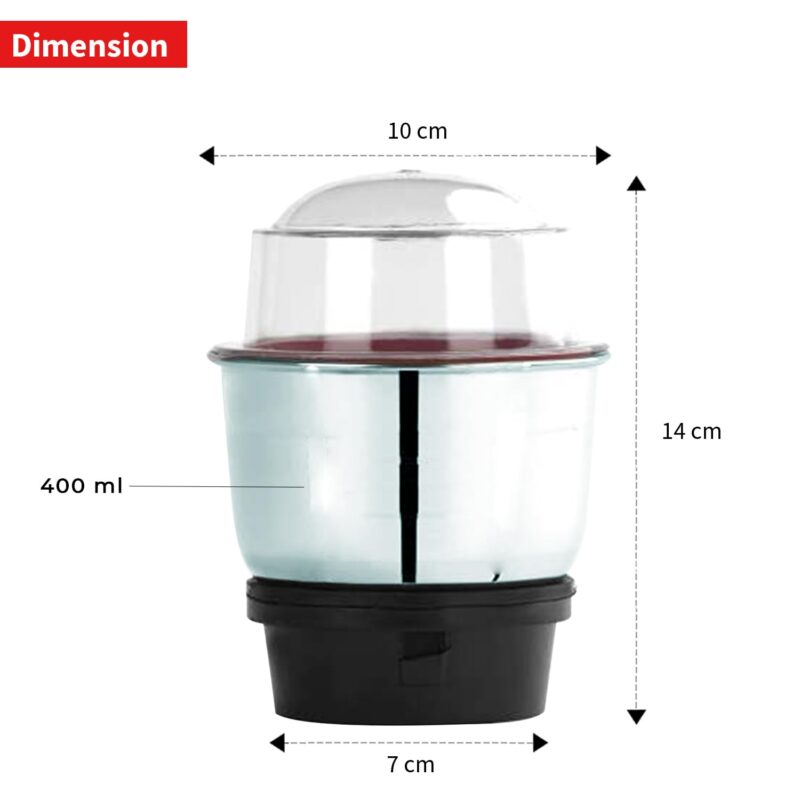 AADHIK Mixer Jar 400 ml Chutney Jar, Quality Stainless Steel Blades, Suitable for All mixer Grinder With 4 Teeth Lock- Pack Of 1 - Image 2