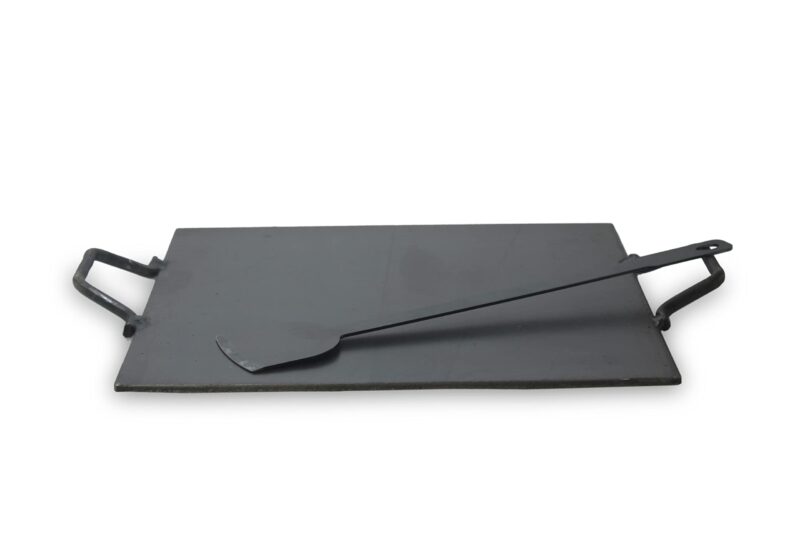 MYNAKSHA Black Iron Tawa Flatsurface Dosa Kallu with Both Side Iron Handle 12 inch with Turner.