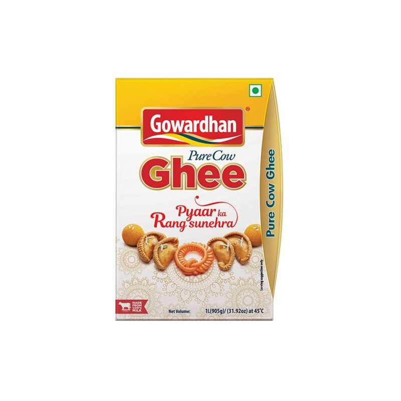 Gowardhan Ghee, 1 Litre Rt Pack lock and seal container free