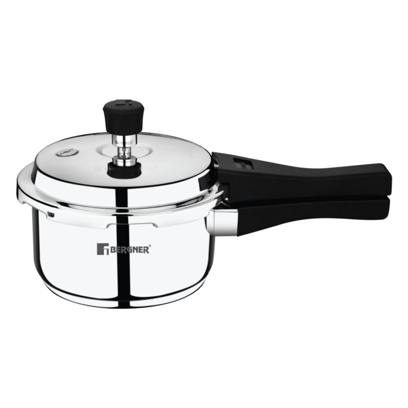 Bergner Sorrento Stainless Steel 2 Litres Outer Lid Pressure Cooker, 2 L Cooker with Outer Lid and Triply Base, Heavy Bottom, Easy Open and Close, Healthy Cooking, Induction Bottom and Gas Stove Ready