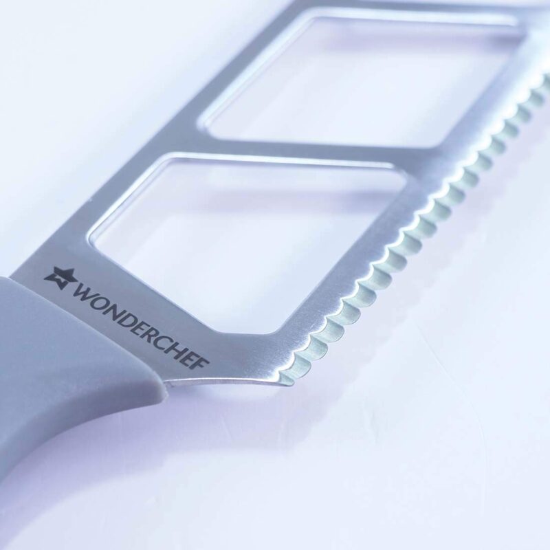 Easy Slice Stainless Steel Knife 20.3 CM, Razor Sharp Double-Edged Blade, Hollow Blade Design, Full-Tang Construction, Plastic Guard for Protection, 5 Years Warranty, Blue - Image 4