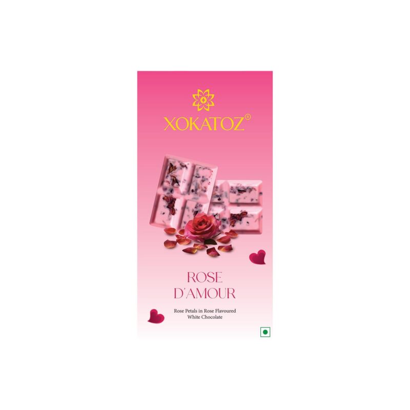 XOKATOZ Exotic Premium Chocolate - 1 Rose D’Amour Flavour - Flavoured White Chocolate Bars - Gift Set - Pack of 1, 75 gm (75 gm x 1)
