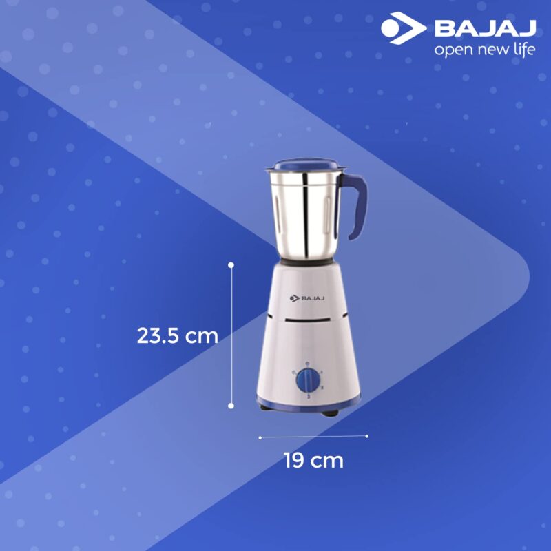 Bajaj Pluto Mixer Grinder 500W |Mixie For Kitchen With Nutri-Pro Feature|3- Speed Control|Motor Overload Protection|Rust Resistant|Stainless Steel Blades |1 year Warranty By Bajaj|White - Image 2
