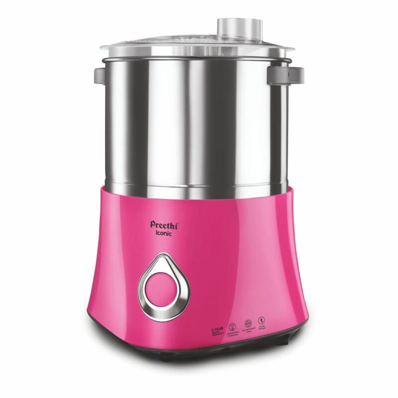 Preethi Iconic Wet Grinder|150 Watt 2L Stainless Steel Table Top Wet Grinder|Bidirectional Grinding |Traditional Stone Grinding for Perfect Batter (Pink)