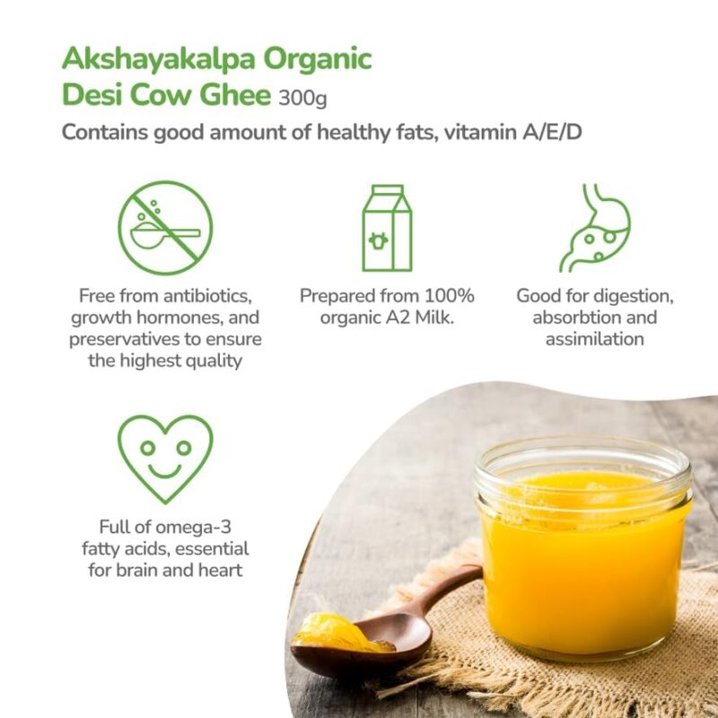 Akshayakalpa Organic Desi Cow Ghee, 300ml - Pure organic ghee, traditionally-churned, chemical-free, granular ghee, nutritious by nature - Image 3