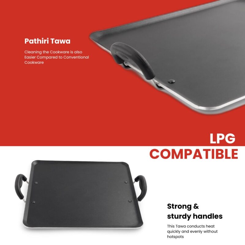Blueberry's Nonstick Tawa, Dosa Roti Chapati Pathiri Tawa, Large Rectangular Aluminium Body, 38cm x 33cm with 4mm Thickness -Black (Pathiri Tawa) - Image 7