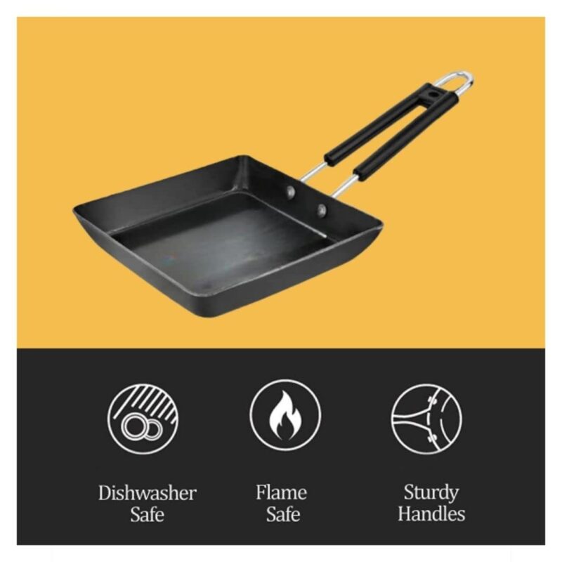 Being One Japanese Omelette Pan| Small Pan For Omelette| Square Frying Pan Mini Frying Pan Iron Omelette Pan With Steel Handle | Egg Pan| Coating Free Cookware | - 1 Count, Black - Image 3