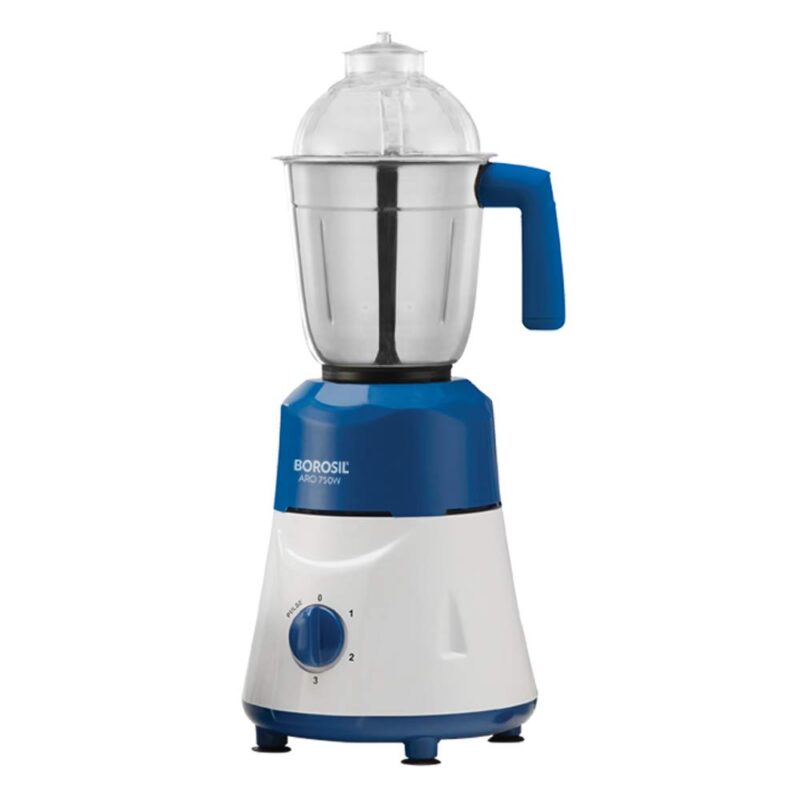 Borosil ARO Mixer Grinder, For Wet/Dry Mixing & Grinding, 750 Watts, 4 Jars, 3 Stainless Steel Jars(1.5 L Blending Jar, 1 L Dry/Wet Grinder, 400 ml Chutney Jar) + 1 PC Jar (1.5 L) with Fruit Filter for Blending & Juicing, Blue - Image 8
