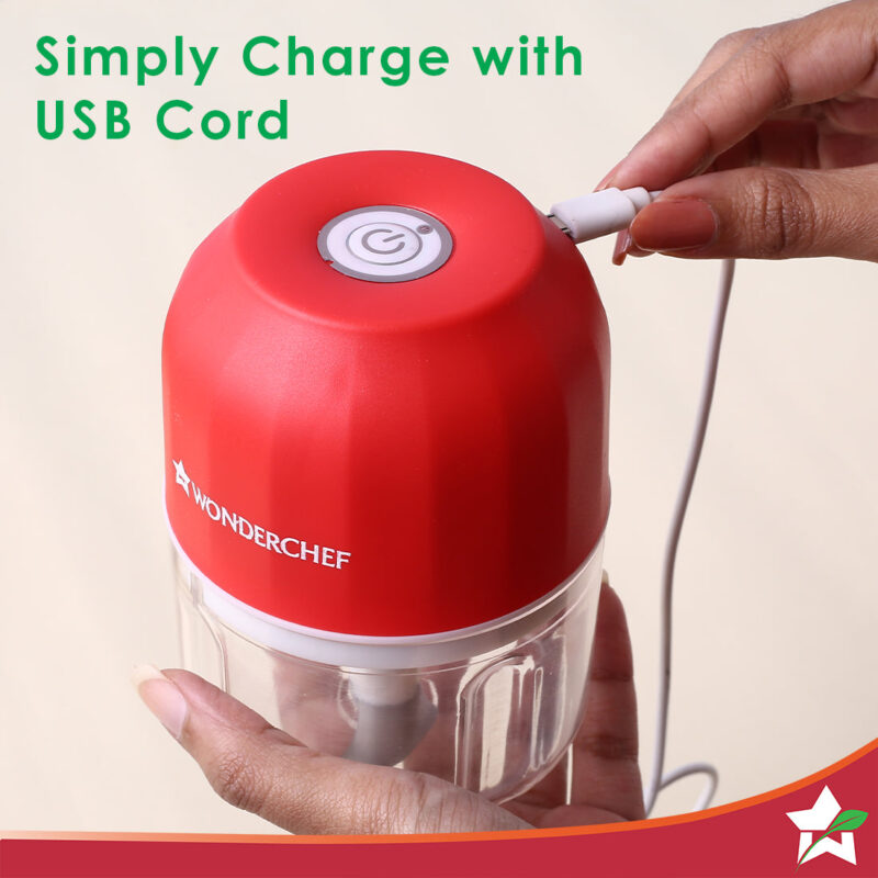 Zippy Rechargeable Wireless Electric Cordless Chopper, Stainless Steel Blades, One Touch Operation, 10 Seconds Chopping, Mincing Vegetable, Meat - 250 ML, 30 Watts, 1 Year Warranty - Image 4