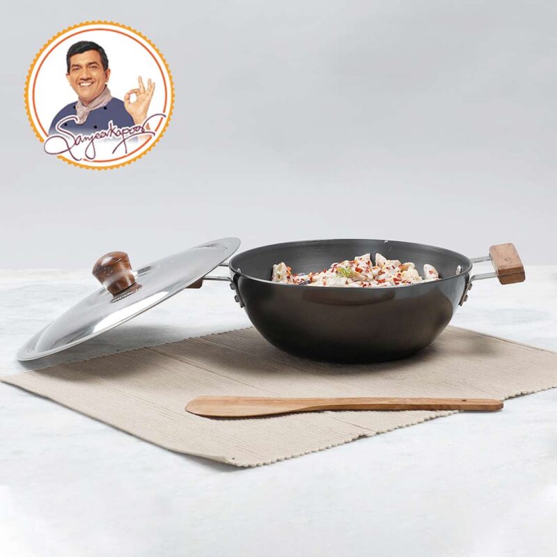 Ebony Hard Anodized 24 cm Wok with Lid 2.7 L | Ideal for Biryani, Pulao | Black - Image 4