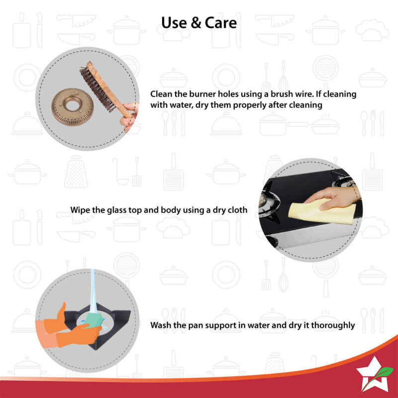 Energy 3 Burner Glass Cooktop, Black 8mm Toughened Glass with 1 Year Warranty, Soft Touch Knobs, Efficient Brass Burners, Stainless Steel Double Drip Tray - Image 4