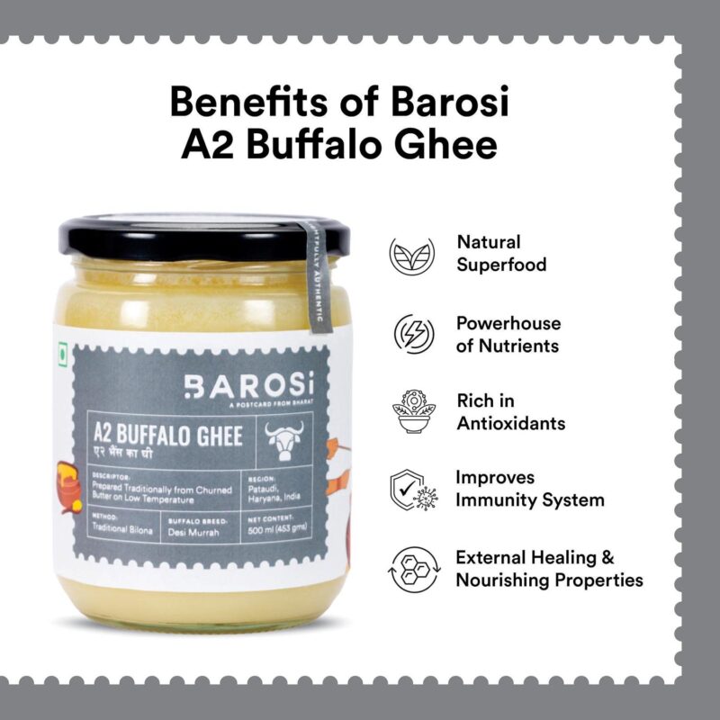 Barosi Premium Buffalo Ghee 500 Ml | Vedic Bilona Method | Churned From Curd | Pure & Natural | Farm Made In Small Batches | Glass Jar Packing - Image 4