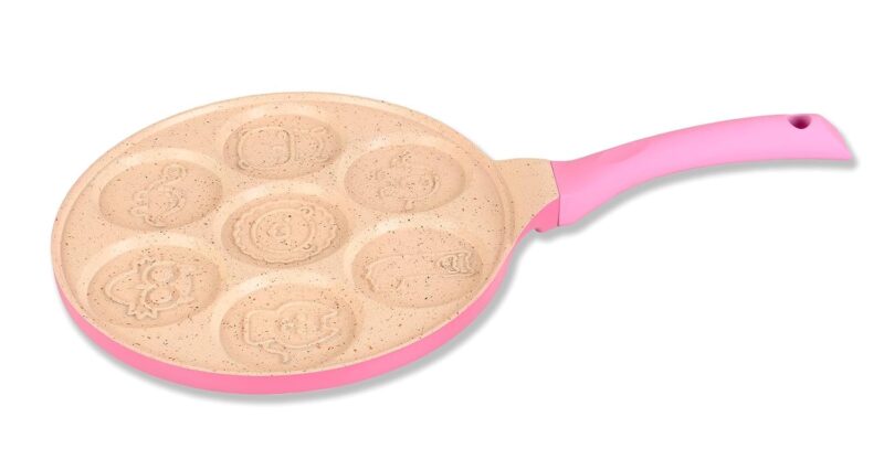 ZDQTRA 7 Mini Hole Nonstick Pancake Maker with Handle,Griddle Crepe Omelet Egg pan for Gas Stove Friendly,Unique Cute Animal Design for Kids(1pcs/Multi Color) - Image 4