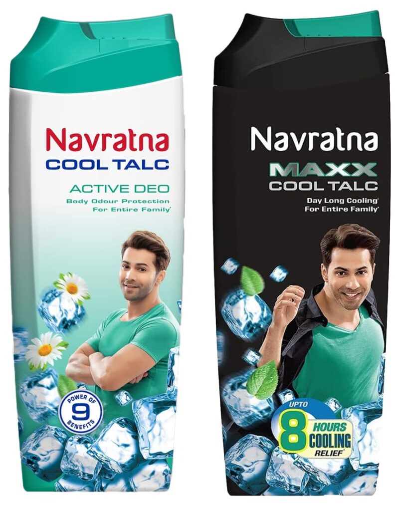 Navratna Maxx Cool Talc |Ice Cooling Effect |For Last Lasting Freshness and Fragrance|Instant Sweat Control, 400gm&Navratna Active Deo for Unisex, 400g