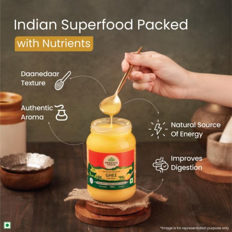 A TATA Product - Organic India Pure Cow Ghee, 500ml, Lab Tested on 600+ Parameters, Certified Organic, Glass Bottle, Sourced from Organically Fed Cows, Authentic Taste, Rich in Healthy Fat - Image 7