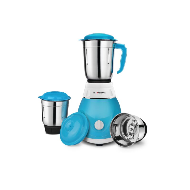 Moonstruck By Suprimo Blitz Quick Powerful 750W Motor Mixer Grinder, 3 Stainless Steel Jars, Overload Protection, Mixie For Kitchen With Heavy Duty Motor (Blue & White) (3 Jar) 2 Years Warranty