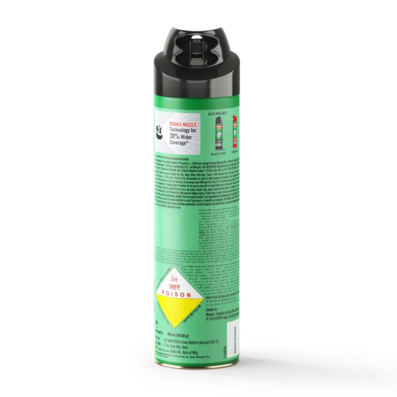 Baygon Max Mosquito and Fly Killer Spray, 400ml | Lime Fragrance | Instant Mosquito Repellent | Kills Dengue & Malaria Spreading Mosquitoes | With Double Nozzle Technology for 30% Wider Coverage - Image 2