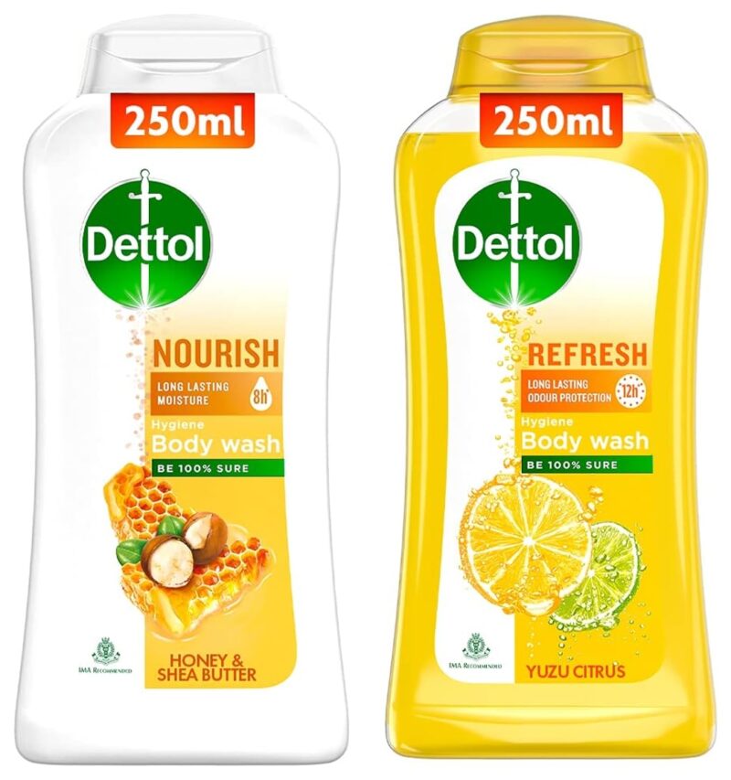 Dettol Body Wash and Shower Gel, Refresh - 250ml + Dettol Body Wash and Shower Gel, Nourish - 250ml