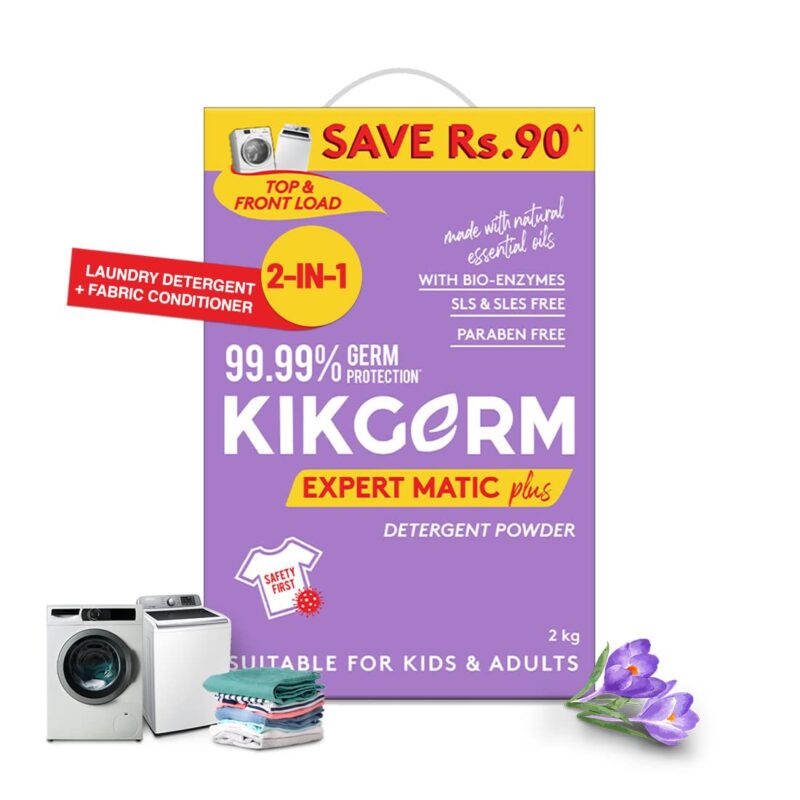 Kikgerm Plant Based Laundry Detergent Powder With Fabric Conditioner - Natural, Eco-friendly, Non-toxic, Biodegradable - Kids Safe, Skin Safe, Pet Safe - Tough Stain Remover - 2 Kg (Pack of 1)
