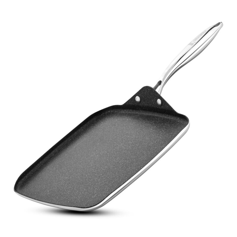 BERGNER Argent Samsara Triply Stainless Steel 27cm Square Multi Tawa with Quantanium Non-Stick Coating, Consumes Less Oil, Healthy Cooking, Even and Fast Heating, Easy to Clean - Induction Compatible