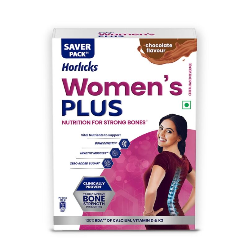 Horlicks Women's Plus Chocolate Nutrition Drink 400 g Refill Pack, Nutrition for strong Bones with 100% daily Calcium & Vitamin D - No Added Sugar