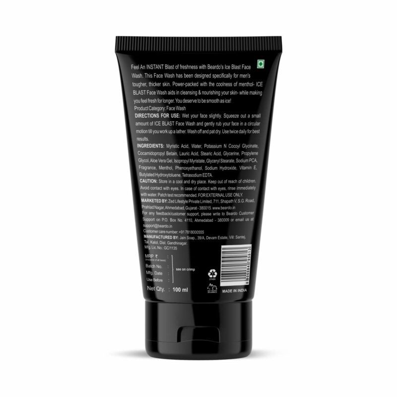 BEARDO Ice Blast Cooling Facewash for Men, 100 ml | INSTANT Icy freshness | Aloe Vera Face wash, Vitamin E & Menthol for cool lock technology | Refreshing & Hydrating facewash - Image 2