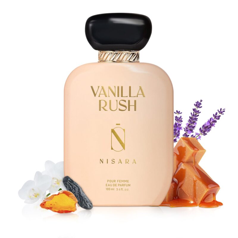 Nisara Vanilla Rush Perfume For Women 100 ml | Girl Long Lasting Eau De Parfum | Ambery Vanilla Fragrance|With Vanilla, Orchid, White Floral, Caramel,Amber, Musk Wood, Patchouli | EDP Scent spray for Women | Premium Perfume For Her