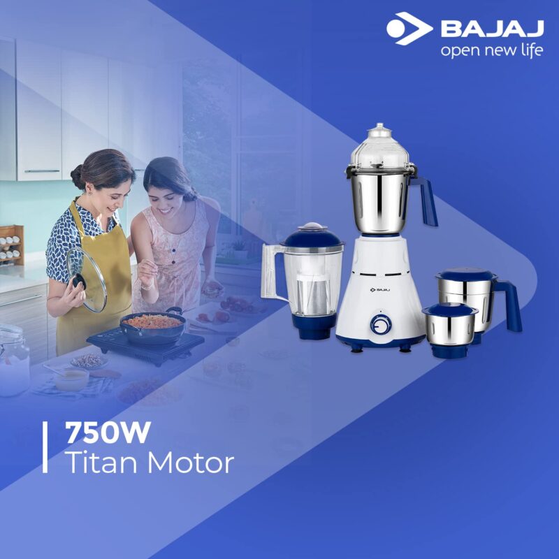 Bajaj Rex Mixer Grinder 750W|4 Mixer Jars|Mixie for Kitchen with Nutri-Pro Feature|Titan Motor-Heavy Duty Grinding|Adjustable Speed Control|Multifunctional Blade System|1 Yr Warranty By Bajaj|White - Image 10