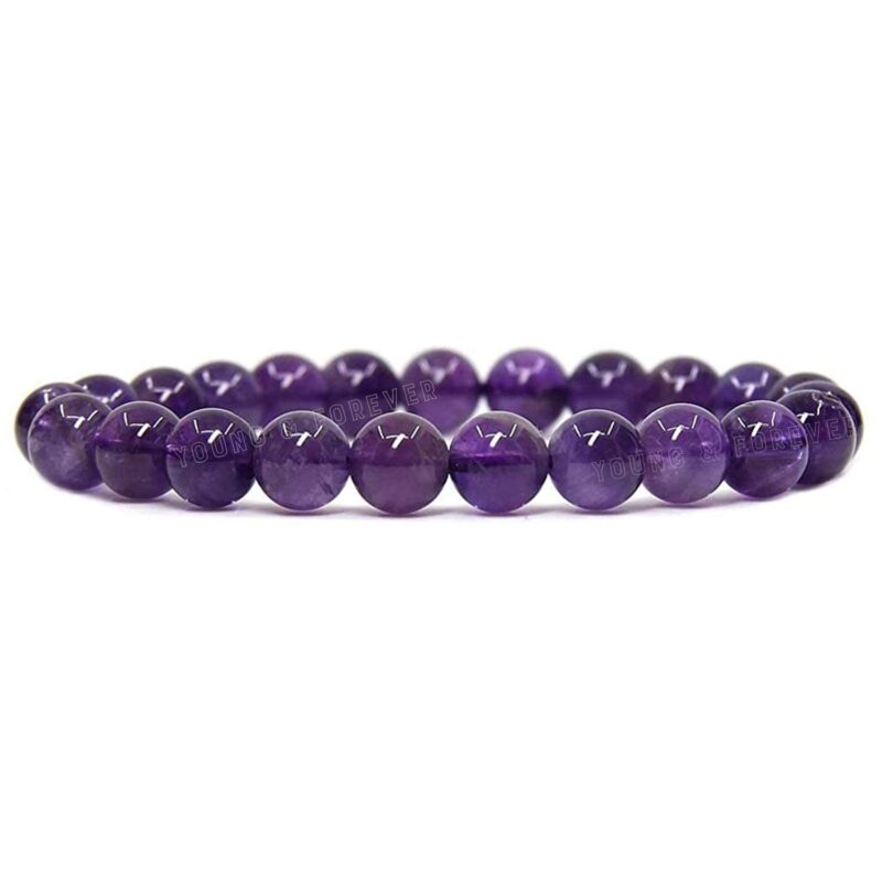 Young & Forever Gift Energized Reiki Crystal Semi Precious Gemstone Amethyst Bracelet for Purification Healing Stone Stretch Bracelet for Men and Women
