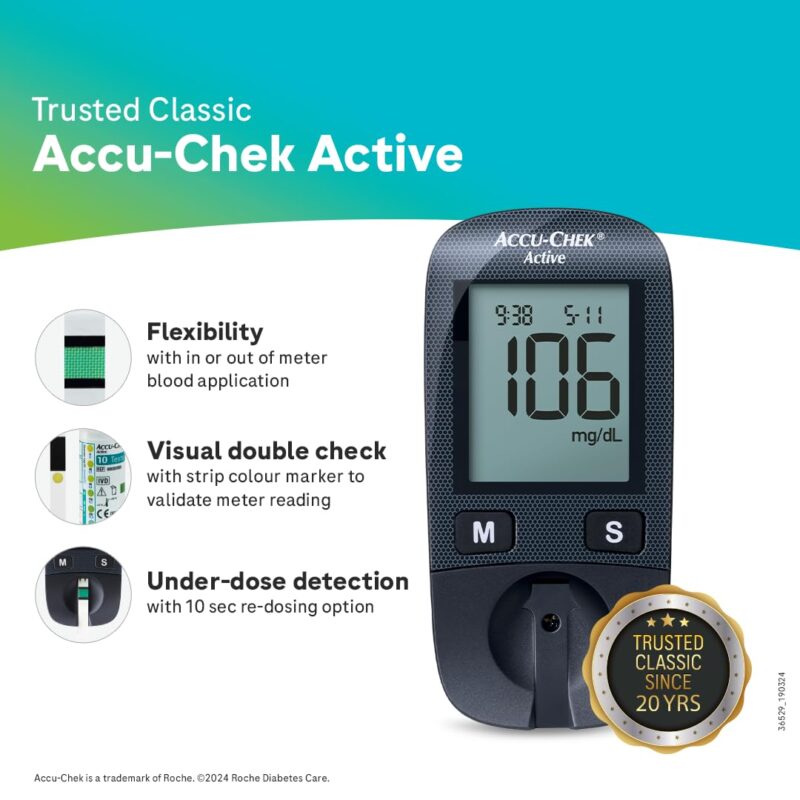 Accu-Chek Active Blood Glucose Glucometer Kit with Vial of 10 Strips, 10 Lancets and a Lancing device FREE - Image 7