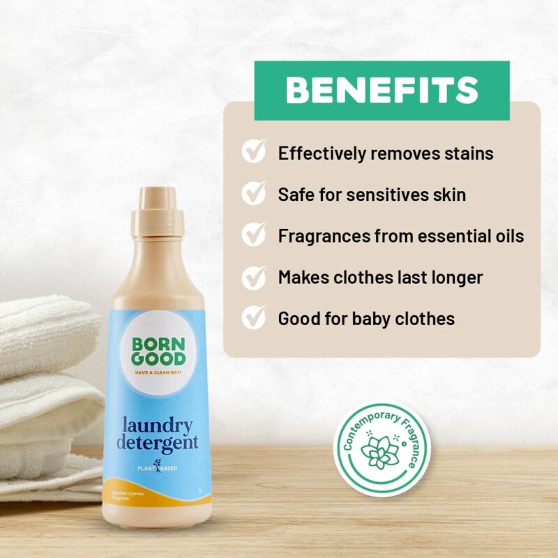 Born Good Plant Based Japanese Cypress Fragrance Laundry Detergent, Biodegradable, Non-Toxic And Eco-Friendly - 1 Ltr (Pack of 1) - Image 6