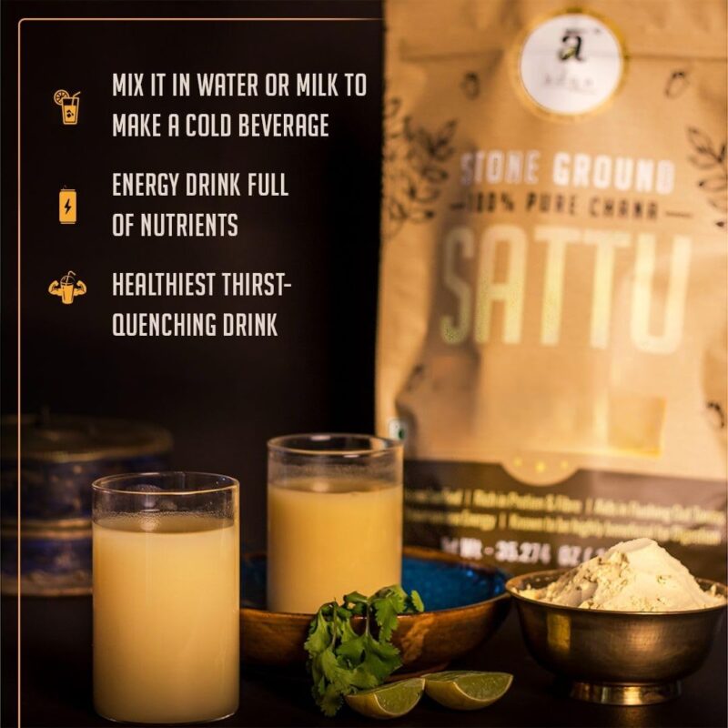 Adya Organics Sattu | 100% Pure & High-Protein Roasted Chana Powder | Chemical-Free & Natural | Perfect for Summer Drinks, Parathas, & Snacks | Healthy & Tasty | 2kg- (Pack of 2) - Image 11