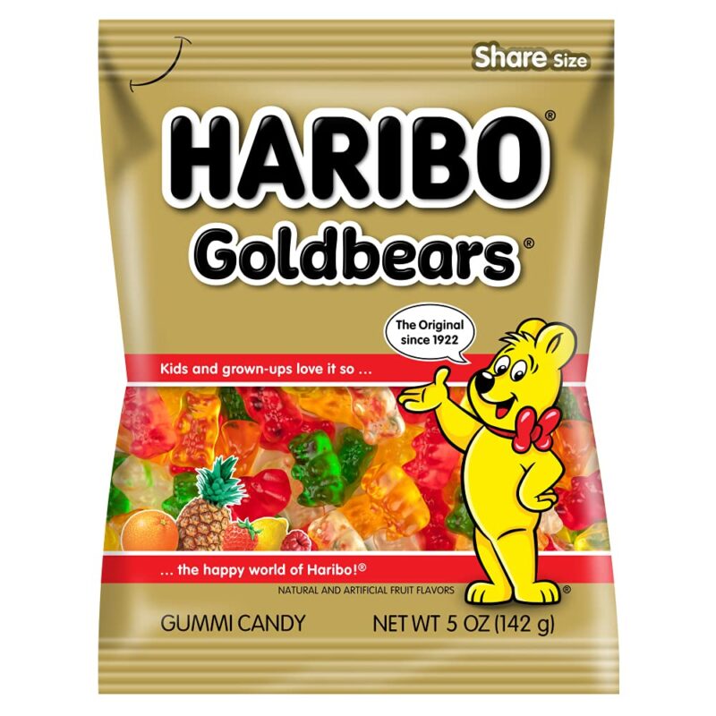 HARIBO Candy Share Size Goldbears Gummy (Golden, White, Red, Clear, Strawberry, Pineapple, Orange, Raspberry, Lemon, 160 g)