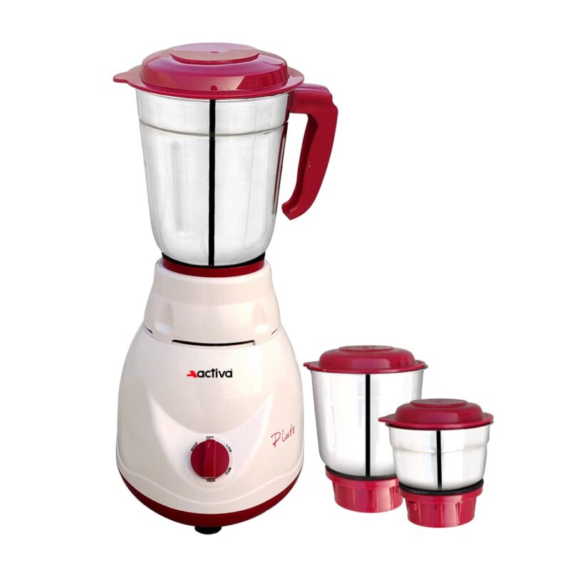 ACTIVA Plastic Pluto Pro Mixer Grinder, 500W, 3 Jars (White) 2 Year Warranty (Ivory Maroon), 500 Watts