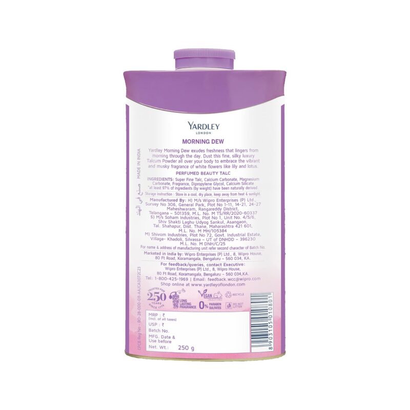 4x Yardley London Morning Dew Perfumed Talc for Women, 250g - Pack of 4 - Image 8