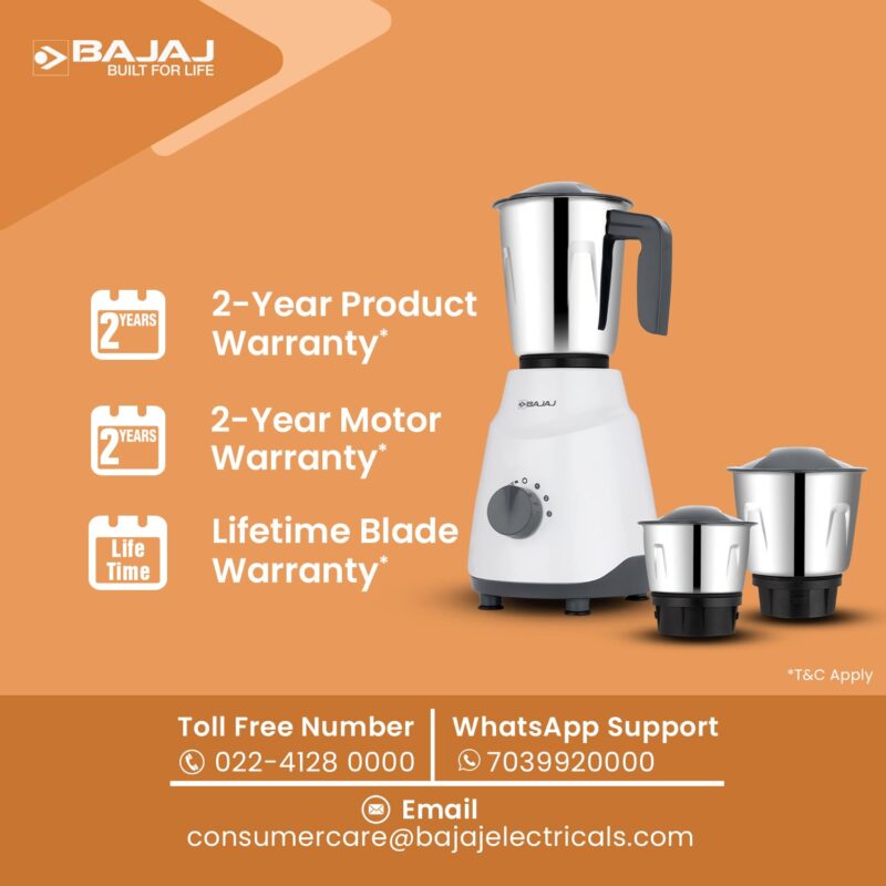 Bajaj Ninja Series Contempo Mixer Grinder 500W|3 Stainless Steel Mixer Jar|DuraCut® Blades by Bajaj|Mixie For Kitchen with 2-in-1 function blade| Pulse Mode| 2-Yr Warranty by Bajaj| Grey - Image 6