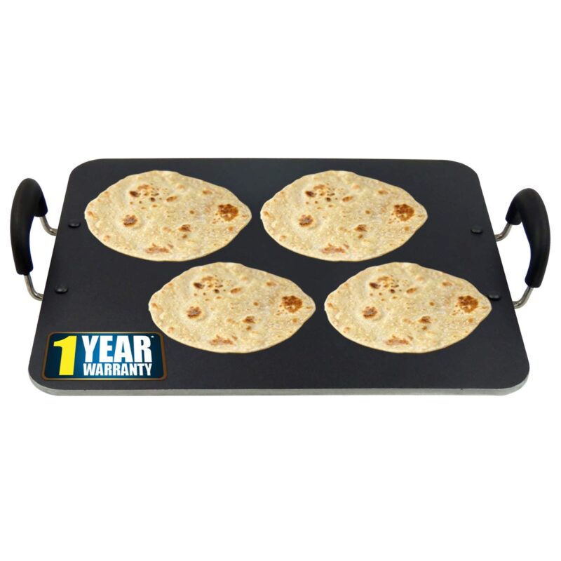 IBELL PT3833 Non Stick Tawa, Dosa Roti Chapati Pathiri Tawa, Large Rectangular Aluminium Body, 38cm x 33cm with 5mm Thickness (Black)