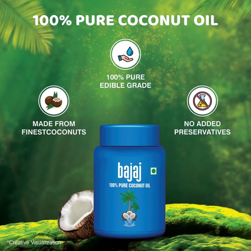 Bajaj 100% Pure Coconut Oil 600ml Wide Mouth Jar - Image 4
