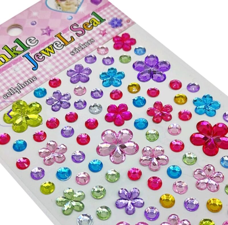 E Shopping Self-Adhesive Metal Crystal Stickers, Craft Stickers, School Projects DIY Stickers for Kids Teens Gem Stone Multi Design Multi Colours Multi Size 5 Sheets, 20 x 10 x 3 Centimeters - Image 4
