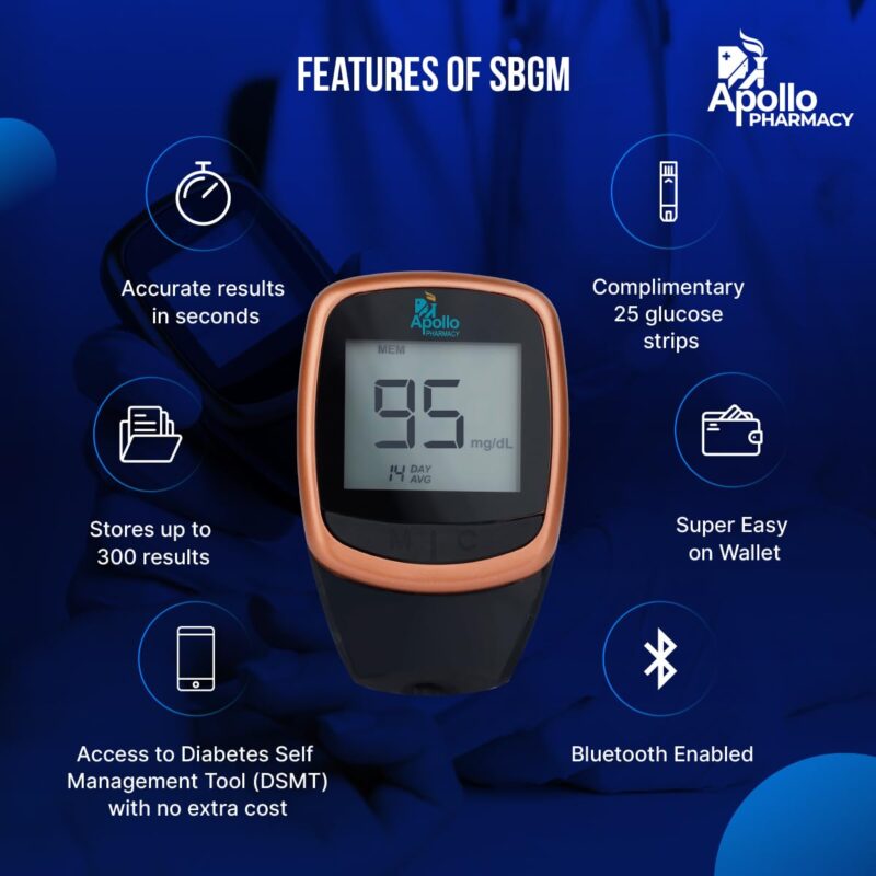 (New Launch) Apollo Smart Glucometer With Complimentary 25 Strips + App, Bluetooth Enabled, Access to Diabetes Self Management Tool with Doctor Chat Assist Plan, Complimentary Apollo Circle membership, Complimentary 100 Health Credits, Lifetime Warranty, - Image 6
