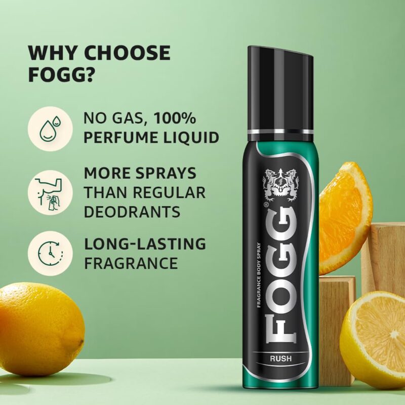 4x Fogg Rush No Gas Deodorant for Men, Long-Lasting Perfume Body Spray, 150 ml each - Pack of 4 - Image 7