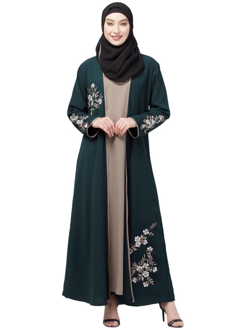 N4N Garments Abaya for women and girls Latest Embroidered Shrug Design Burqa Dress (M, GREEN-BEIGE)