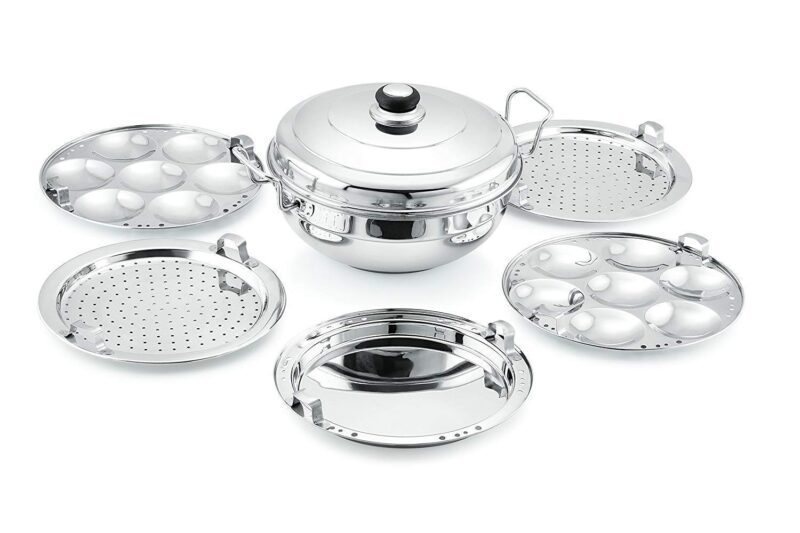 WayMore® Triply Multi Kadai Steamer with Induction & GasTop Compatible 5 Plate 2 Idli | 2 Dhokla | 1 Patra | Momo's | 28.5 cm Dia)